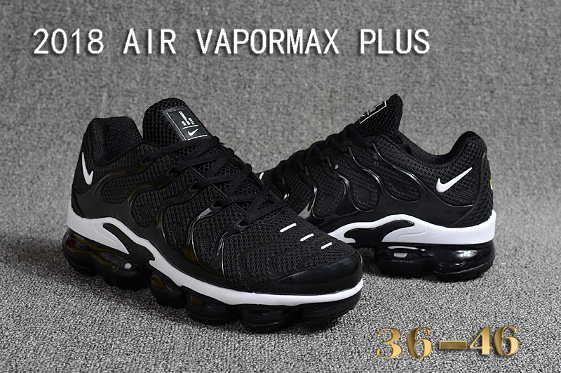 Men Nike 2018 Air VaporMax Plus Black White Shoes - Click Image to Close